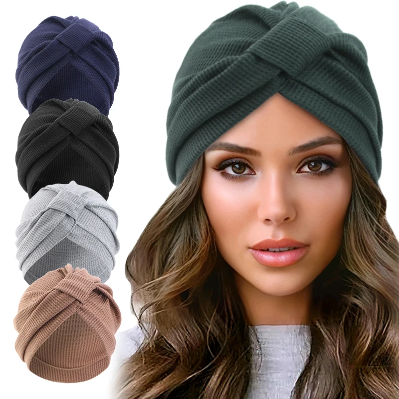 Ethnic Fashion India - Women's Cotton Waffle Headscarf Hat Breathable