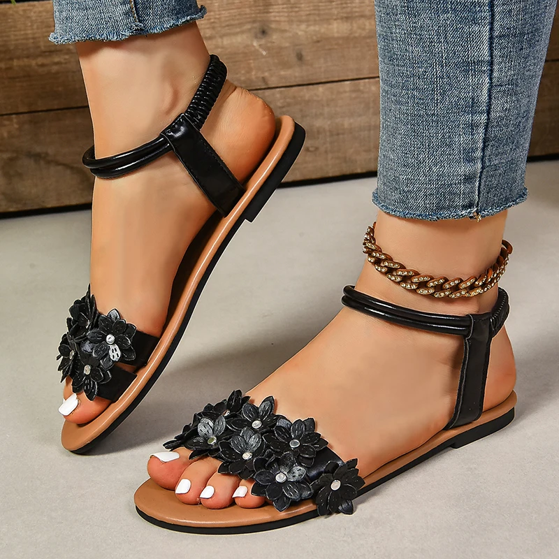 Flower Decoration Flat Sandals - đánh giá và giá Ethnic Fashion Women